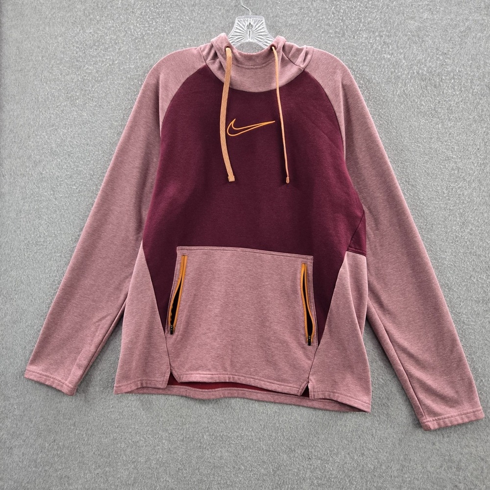 Nike Men Hoodie L Maroon‎ Colorblock Center Swoosh Therma-Fit Activewear Logo